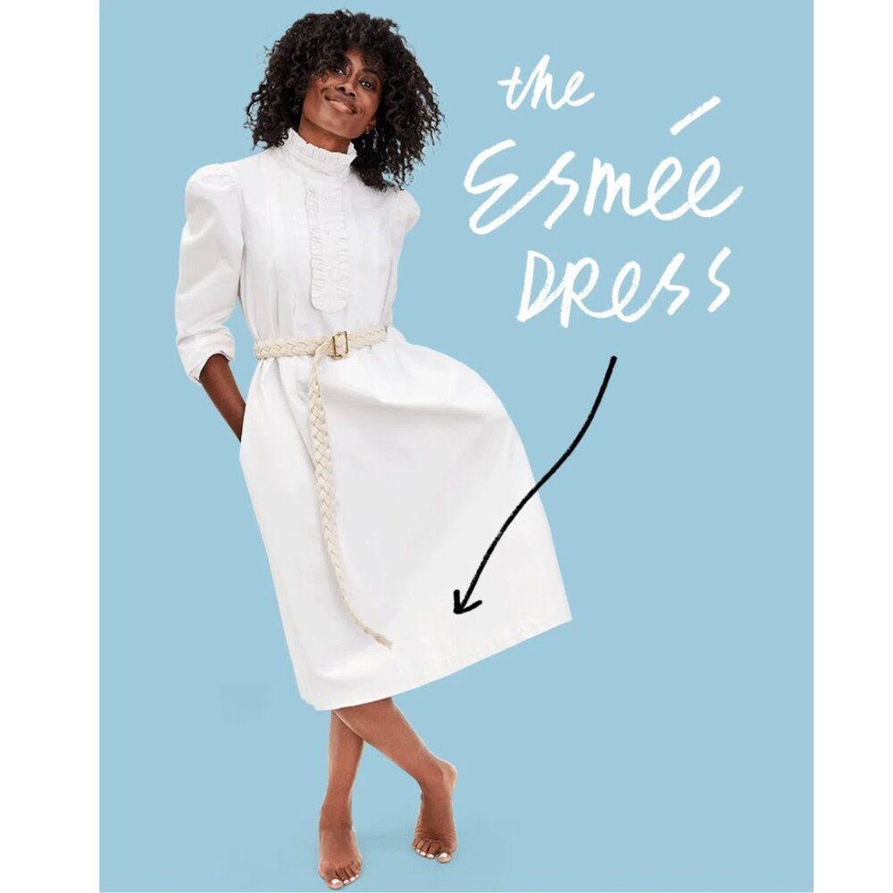 Clare V. Esmee Dress White Denim Canvas Ruffles Midi, Size L